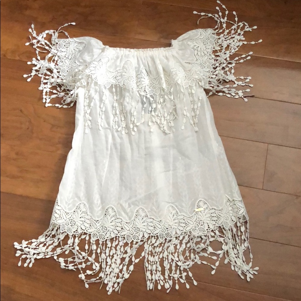 White off the shoulder blouse with lace detail